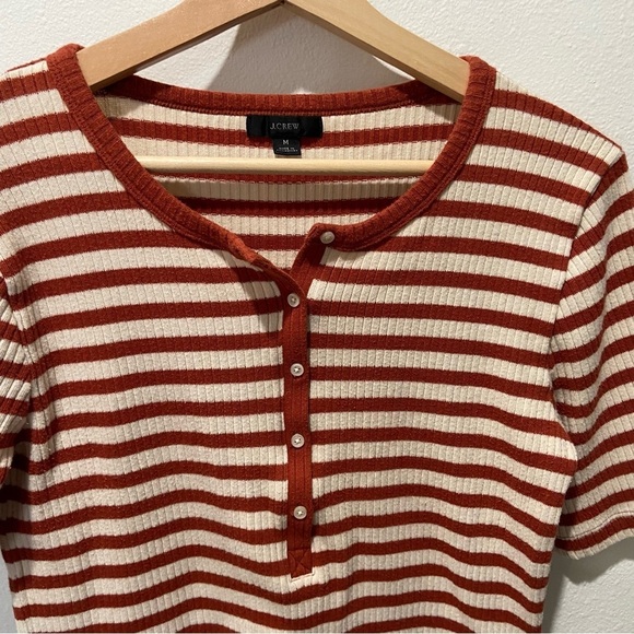 J. CREW Natural Emilia Striped Ribbed Half Sleeve Henley Tee sz medium Womens - Picture 3 of 6